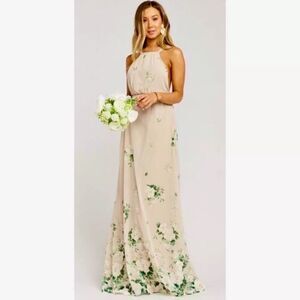 Show Me Your Mumu Amanda Floral Maxi Dress Women’s Small Halter Bridesmaid Gown